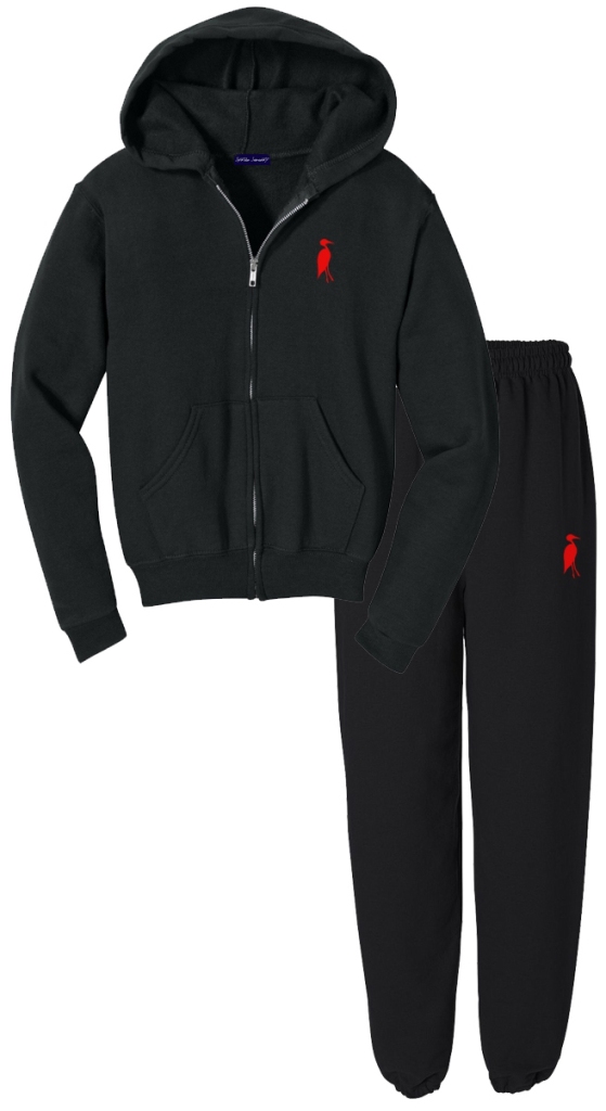 red and black jogging suit